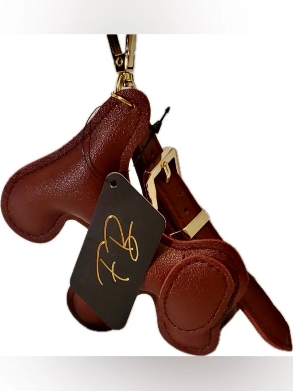Dog Charm Keychain with Gold Hardware - Brown